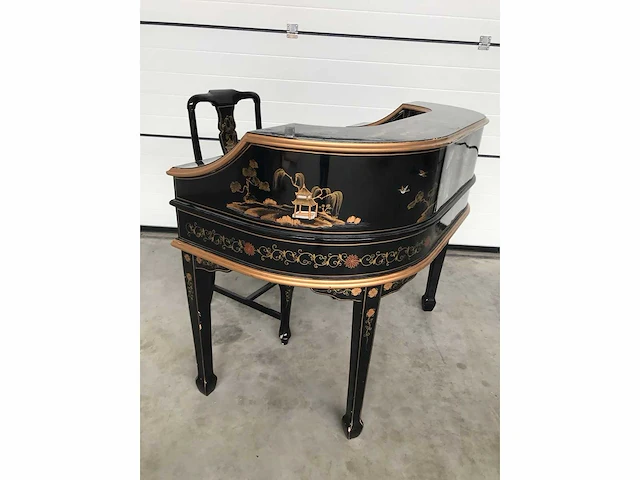 Chinese lacquerware black gold desk with chair - afbeelding 18 van  31