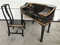 Chinese lacquerware black gold desk with chair - afbeelding 20 van  31