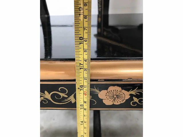 Chinese lacquerware black gold desk with chair - afbeelding 25 van  31