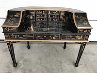 Chinese lacquerware black gold desk with chair - afbeelding 26 van  31