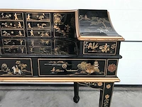 Chinese lacquerware black gold desk with chair - afbeelding 29 van  31