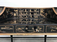 Chinese lacquerware black gold desk with chair - afbeelding 30 van  31