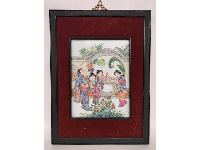 Chinese porcelain tile in beautiful frame. - afbeelding 7 van  14