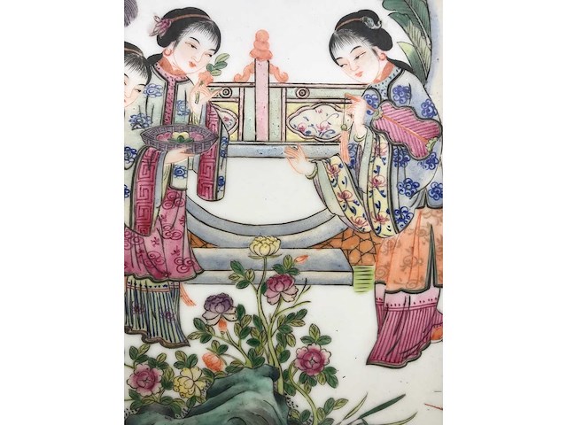 Chinese porcelain tile in beautiful frame. - afbeelding 11 van  14