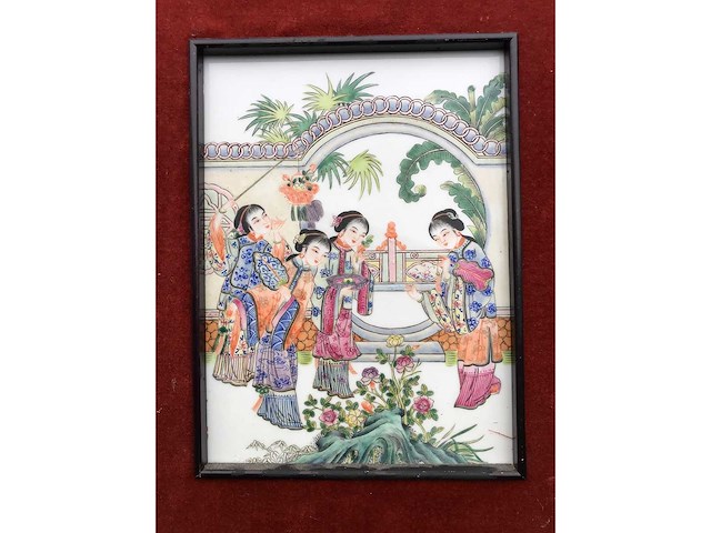 Chinese porcelain tile in beautiful frame. - afbeelding 12 van  14