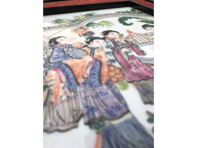 Chinese porcelain tile in beautiful frame. - afbeelding 14 van  14