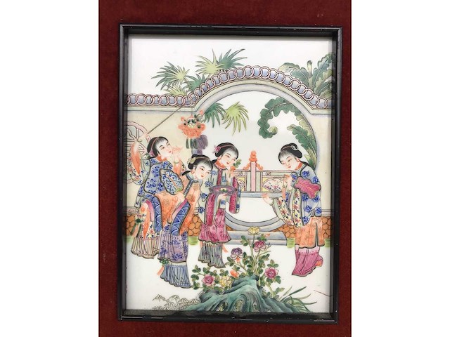 Chinese porcelain tile in beautiful frame. - afbeelding 8 van  14
