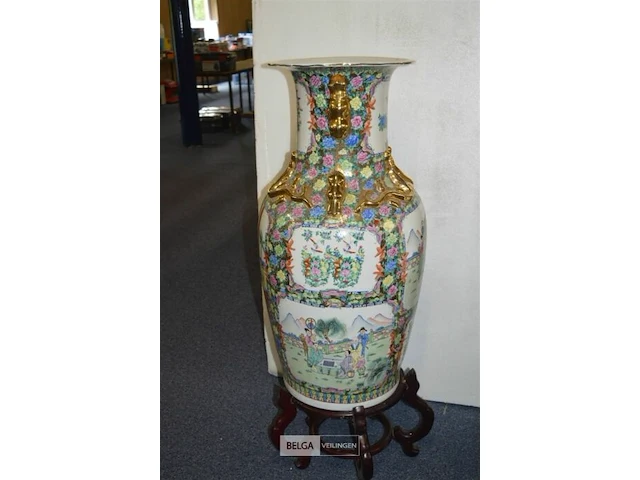 Chinese vaas h=90cm ø43cm met houten voet - afbeelding 6 van  8