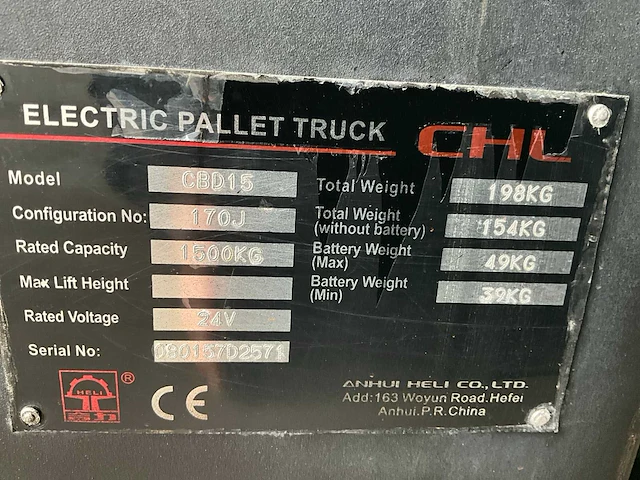 Chl dc15 palletwagen 1500kg - afbeelding 8 van  8