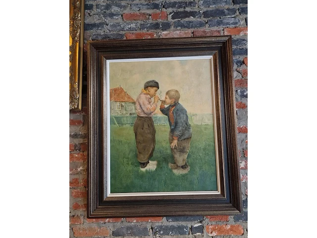 Chromolitho 'de cigarsmokers in volendam' - afbeelding 1 van  3