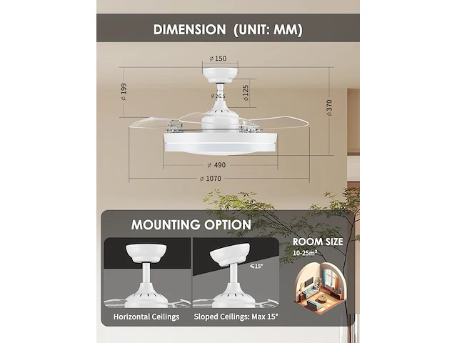 Cjoy plafondventilator met licht (107 cm) - afbeelding 3 van  7