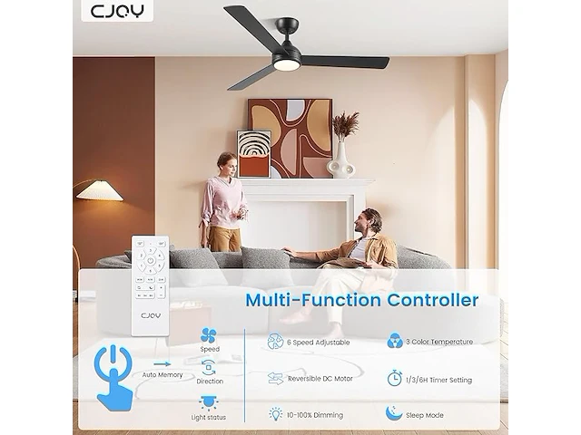 Cjoy plafondventilator met licht (132 cm) - afbeelding 2 van  6