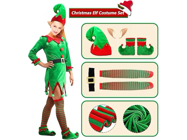 Claofoc 6-delig elf kostuum (medium) - afbeelding 3 van  4