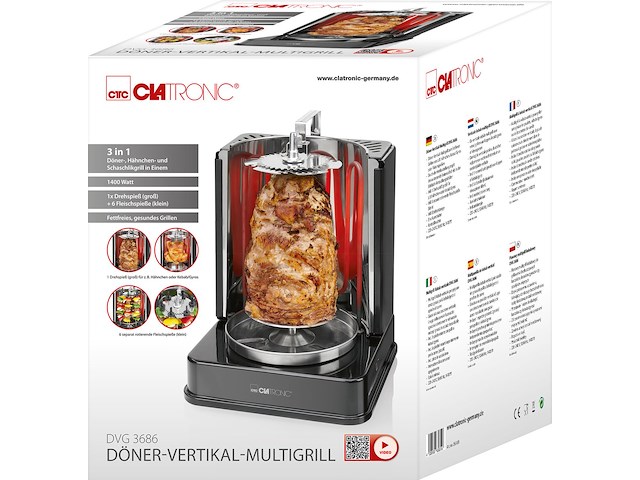 Clatronic dvg 3686 - verticale multi grill - gyrosgrill - kebabgrill - afbeelding 7 van  8