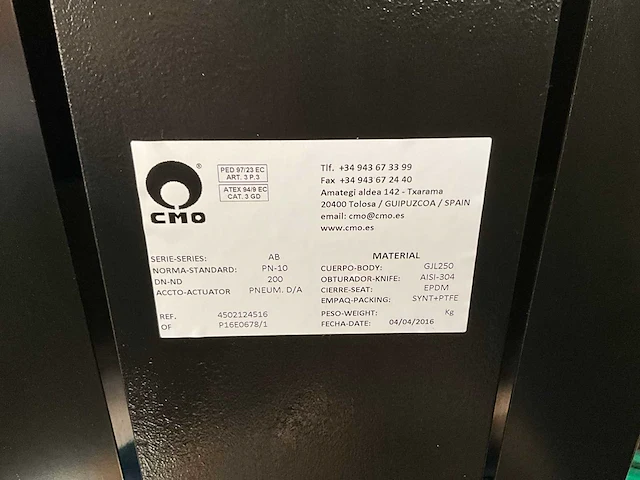 Cmo 200. dn-10. pneumatische plaat afsluiter. - afbeelding 3 van  3