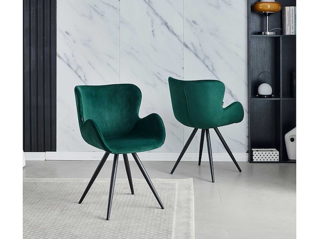 Colenis - anabella eetkamerstoel - set van 4 - groen - velvet - industrieel - met armleuning - afbeelding 6 van  7