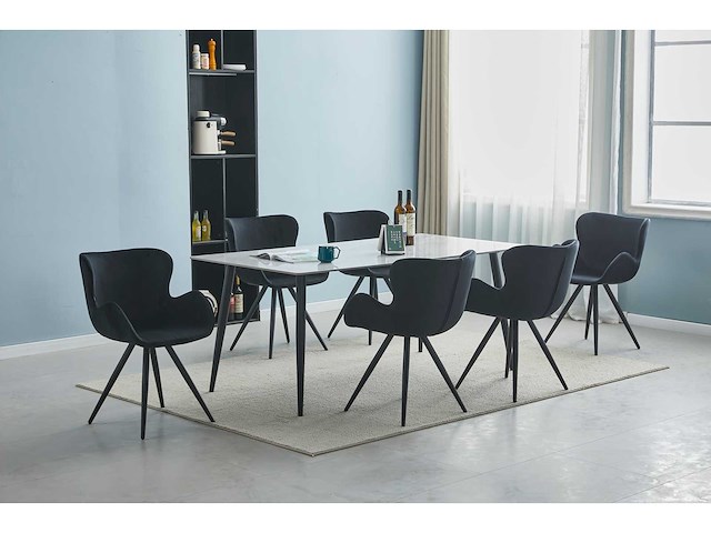 Colenis - anabella eetkamerstoel - set van 4 - zwart - fluweel - velvet - industrieel - met armleuning - afbeelding 7 van  7
