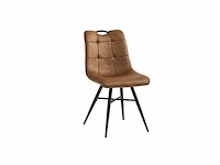 Colenis - bloq eetkamerstoel - set van 4 - cognac - microfiber stof - industrieel - comfortabele stoel voor eetkamer of keuken - afbeelding 1 van  4
