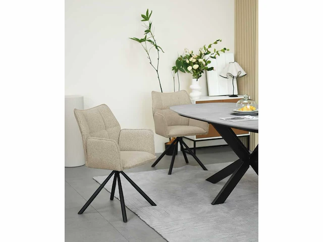 Colenis - enzo eetkamerstoelen - set van 6 - beige - bouclé stof - luxe gestoffeerde zitting - industrieel design - metalen poten - stoel - afbeelding 4 van  4