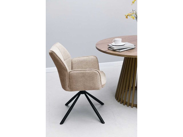 Colenis - enzo eetkamerstoelen - set van 6 - taupe - linnen stof - luxe gestoffeerde zitting - industrieel design - metalen poten - stoel - afbeelding 5 van  6