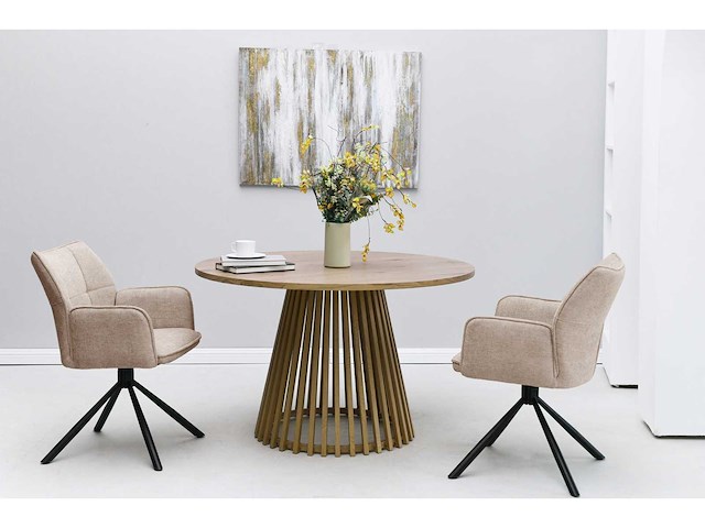 Colenis - enzo eetkamerstoelen - set van 6 - taupe - linnen stof - luxe gestoffeerde zitting - industrieel design - metalen poten - stoel - afbeelding 6 van  6