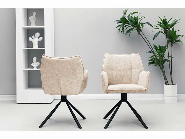 Colenis - exquisa eetkamerstoel - set van 6 - beige - bouclé stof - design - draaibaar - 360° - met return memory functie - afbeelding 6 van  6