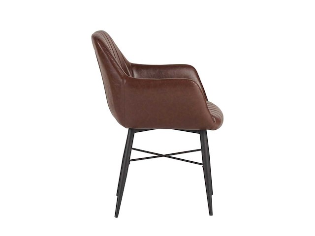 Colenis - herbert eetkamerstoel - set van 6 - bruin - pu leer - zwarte poten - industrieel - afbeelding 3 van  5