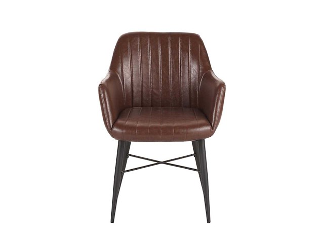 Colenis - herbert eetkamerstoel - set van 6 - bruin - pu leer - zwarte poten - industrieel - afbeelding 5 van  5