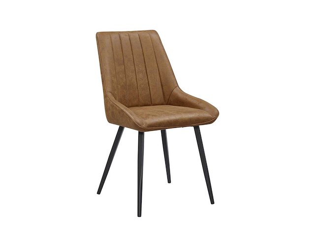 Colenis - skandi eetkamerstoel - set van 6 - cognac - microvezel - microfiber - industrieel - design - comfortabele en duurzame eetkamerstoelen - afbeelding 1 van  4