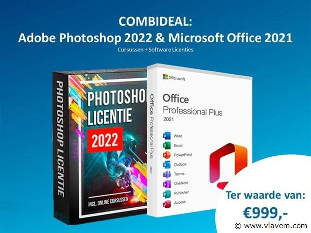 Combideal: microsoft office professional plus 2021 & adobe photoshop cursus + software - afbeelding 1 van  1