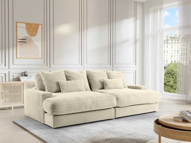 Comfort 4-zitsbank - beige geribbeld corduroy - pascal morabito - afbeelding 1 van  6