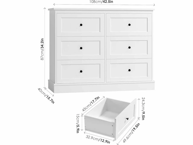 Commode 6 lades commode slaapkamer commode blanche - afbeelding 3 van  7