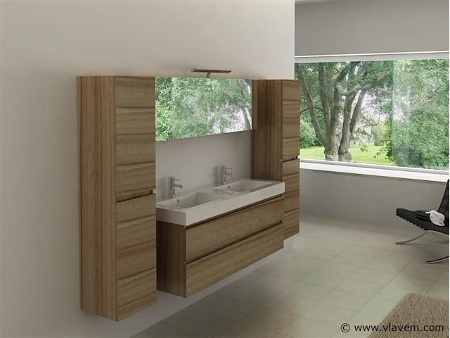 Compleet 4-delig duo-badkamermeubel (140cm) - licht hout decor - incl. kranen - afbeelding 1 van  4