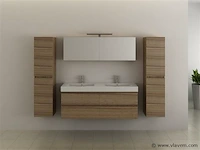 Compleet 4-delig duo-badkamermeubel (140cm) - licht hout decor - incl. kranen - afbeelding 2 van  4