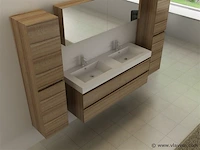 Compleet 4-delig duo-badkamermeubel (140cm) - licht hout decor - incl. kranen - afbeelding 3 van  4