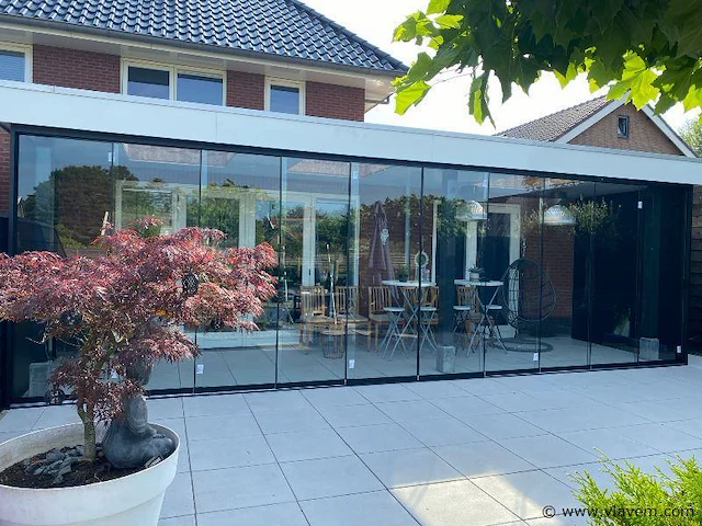 Compleet glazen schuifdeursysteem 3 deurs, veiligheidsglas 10 mm, 2400 mm breed, 3 stuks deuren 820 mm 2000 mm hoog, mat zwart ral 9005 - afbeelding 6 van  13