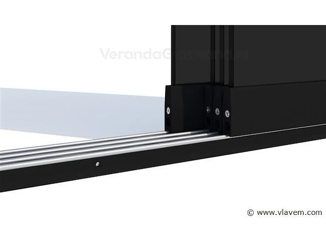 Compleet glazen schuifdeursysteem 3 deurs, veiligheidsglas 10 mm, 2400 mm breed, 3 stuks deuren 820 mm 2300 mm hoog, mat zwart ral 9005 - afbeelding 10 van  14