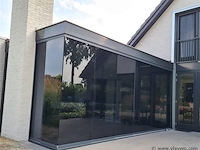 Compleet glazen schuifdeursysteem 5 deurs, veiligheidsglas 10 mm, 3980 mm breed, 5 stuks deuren 820 mm 2450 mm hoog, mat zwart ral 9005 - afbeelding 7 van  14
