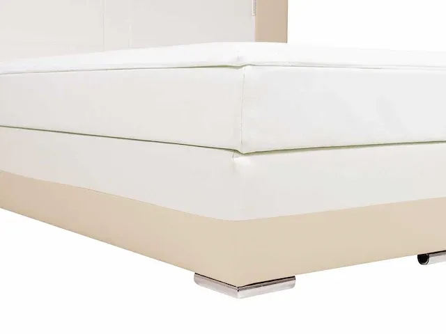 Complete boxspring hoofdbordenset met led's + boxsprings + matras + topmatras - 180 x 200 cm - imitatie - crème en wit - afbeelding 5 van  6