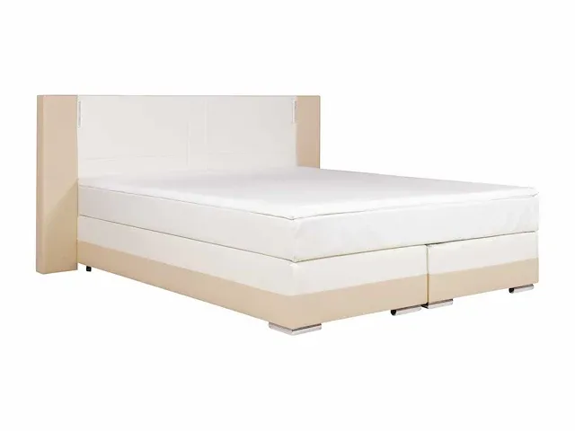 Complete boxspring hoofdbordenset met led's + boxsprings + matras + topmatras - 180 x 200 cm - imitatie - crème en wit - afbeelding 2 van  6