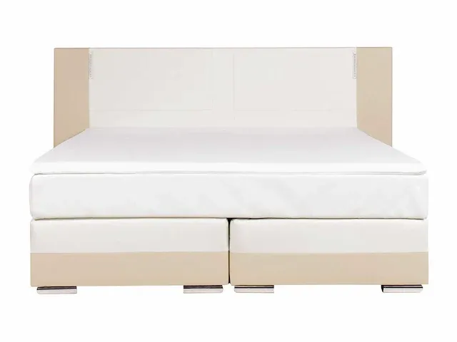 Complete boxspring hoofdbordenset met led's + boxsprings + matras + topmatras - 180 x 200 cm - imitatie - crème en wit - afbeelding 3 van  6