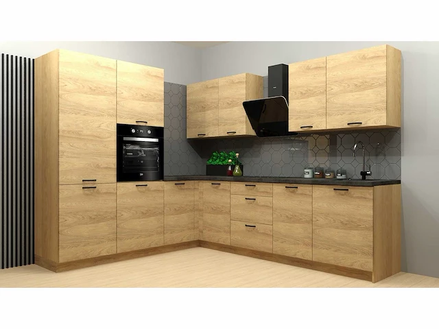 Complete hoekkeuken hamper 230x275 cm eik hickory in bouwpakket - afbeelding 1 van  2