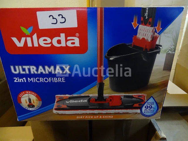 Complete set - microvezel vlakmop + emmer met vileda ultramax power press 2in1 - afbeelding 1 van  2