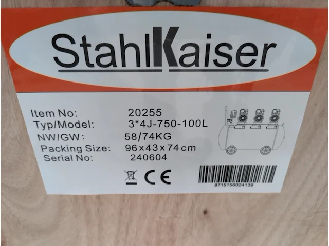 Compressor 100 liter olievrij stahlkaiser - afbeelding 2 van  11