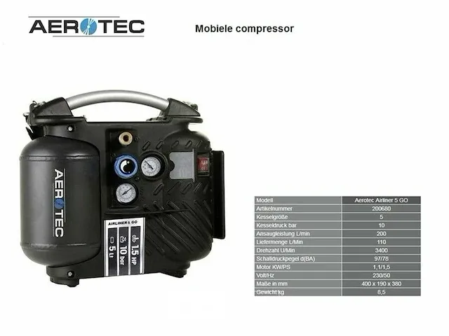 Compressor mobiele aerotec airliner 5 go,. - afbeelding 2 van  2