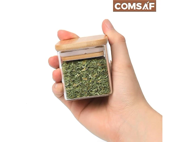 Comsaf 16 stuks glazen kruidenpotjes met bamboe deksel - afbeelding 3 van  4