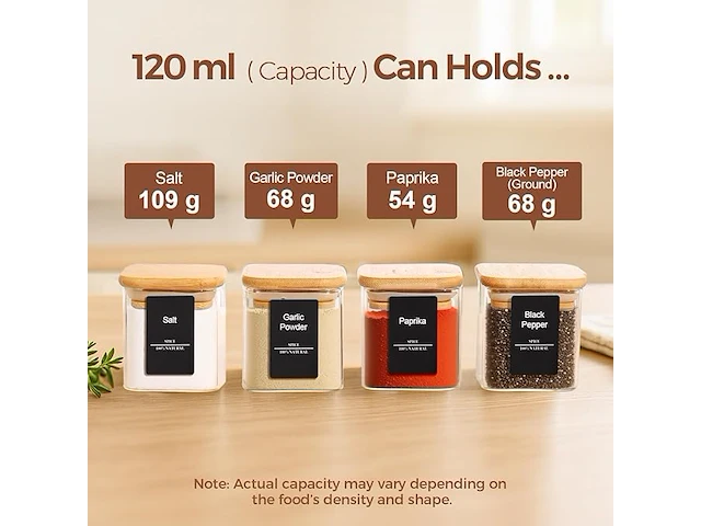 Comsaf 16 stuks glazen kruidenpotjes met bamboe deksel - afbeelding 3 van  3