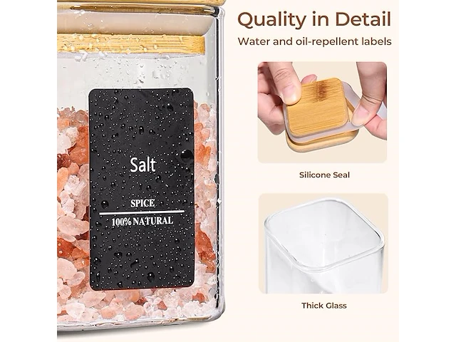 Comsaf 16 stuks glazen kruidenpotjes met bamboe deksel - afbeelding 3 van  3