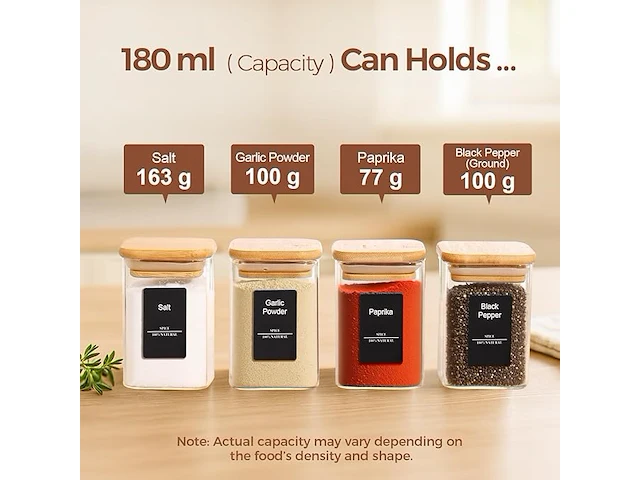 Comsaf 16 stuks glazen kruidenpotjes met bamboe deksels - afbeelding 3 van  4