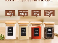 Comsaf 16 stuks glazen kruidenpotjes met bamboe deksels - afbeelding 3 van  4